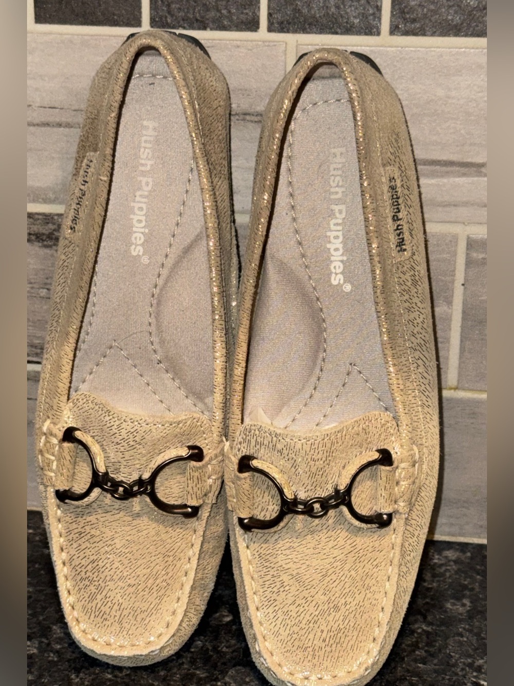 New Hush Puppies Cora Gold Metallic Horsebit Loafer Flats Size 7.5